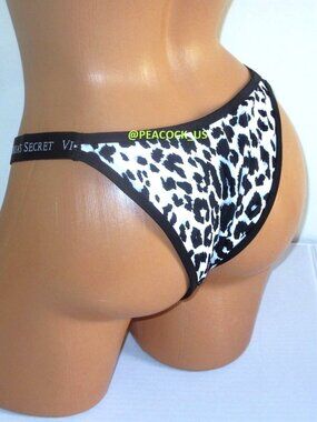 Victoria Secret Swim Brazilian Bottom White Black Leopard Size L nwt